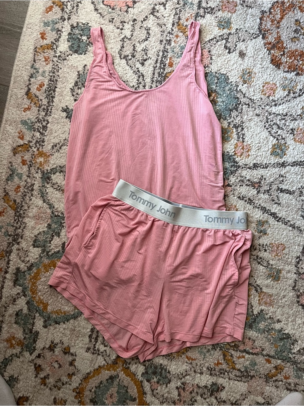 Tommy John Women's Pink Ribbed Tank & Shorts Sleep Set size S